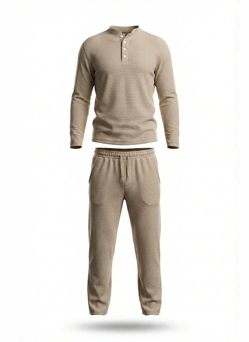 Kipchak | Men’s Waffle Knit Pajama Set – Warm Beige