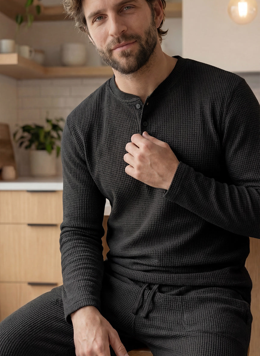 Kipchak | Men’s Waffle Knit Pajama Set – Black