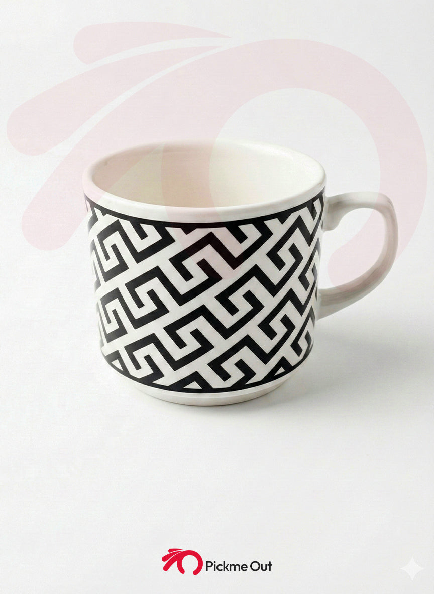 4 Mix Chic Black & White Striped Porcelain Cup