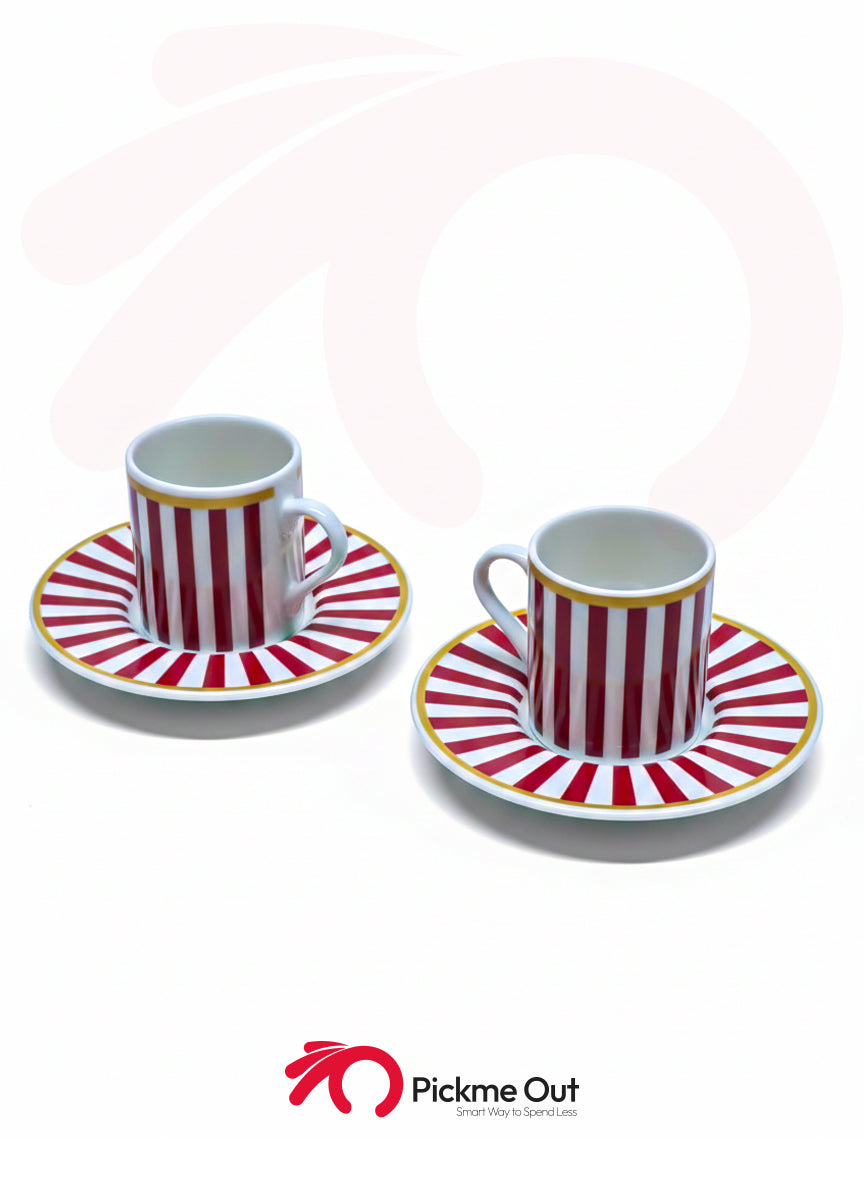 Pasha | 2 Chic Striped Porcelain Turkish Coffee Set (Red/White)