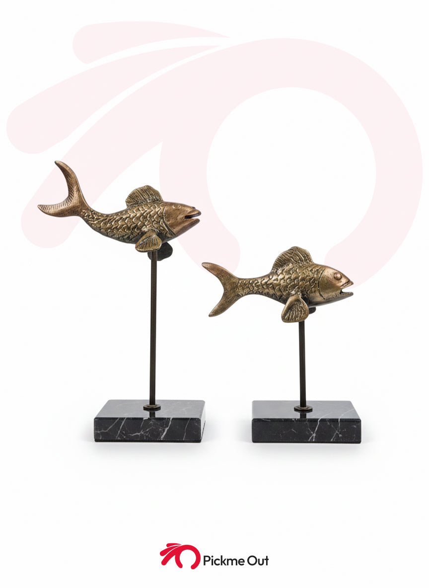 Modern Mariner Antiqued Brass Fish Sculptures - Set of 2