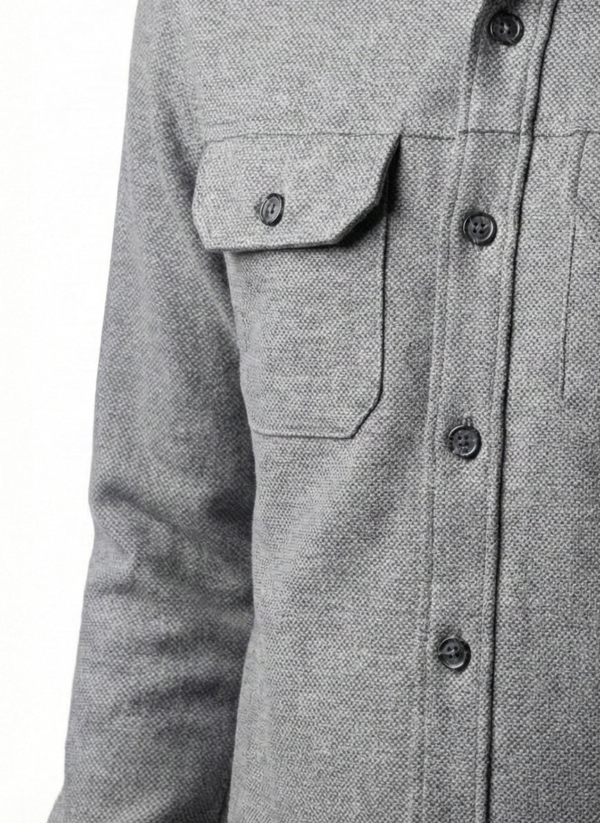 Textured Herringbone Cotton Over-Shirt in Mid Grey