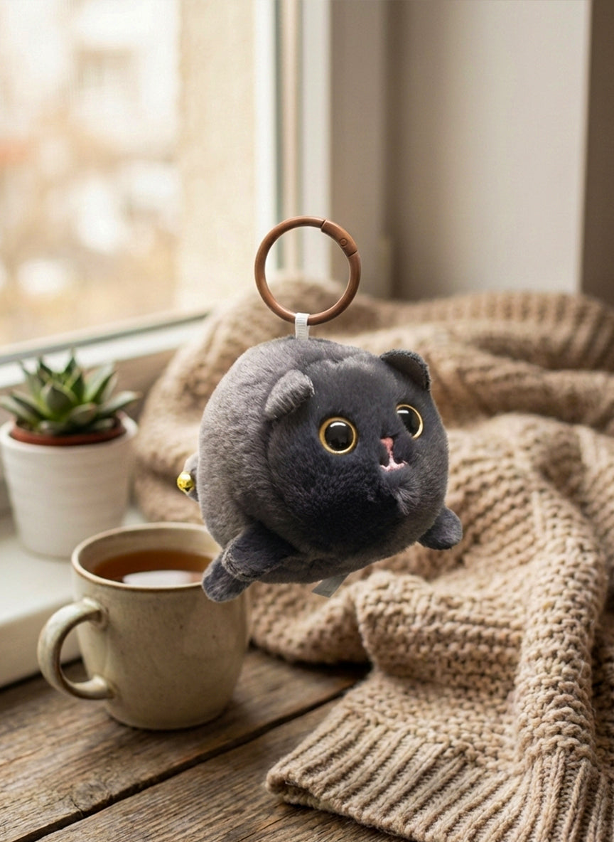 Round Kitty Plush Keychain