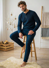 Kipchak | Men’s Waffle Knit Pajama Set – Navy Blue