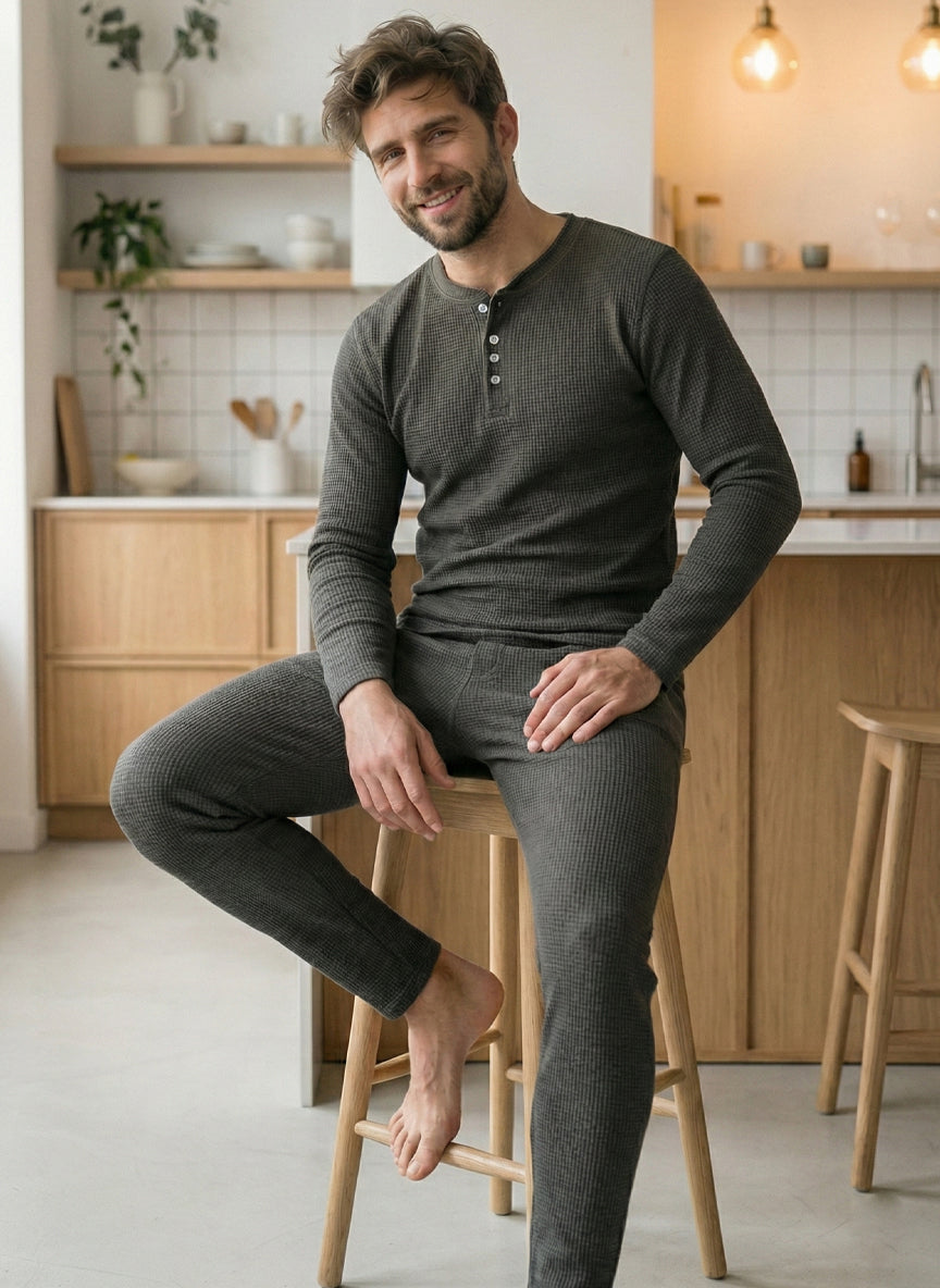 Kipchak | Men’s Waffle Knit Pajama Set – Charcoal Grey