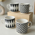 4 Mix Chic Black & White Striped Porcelain Cup