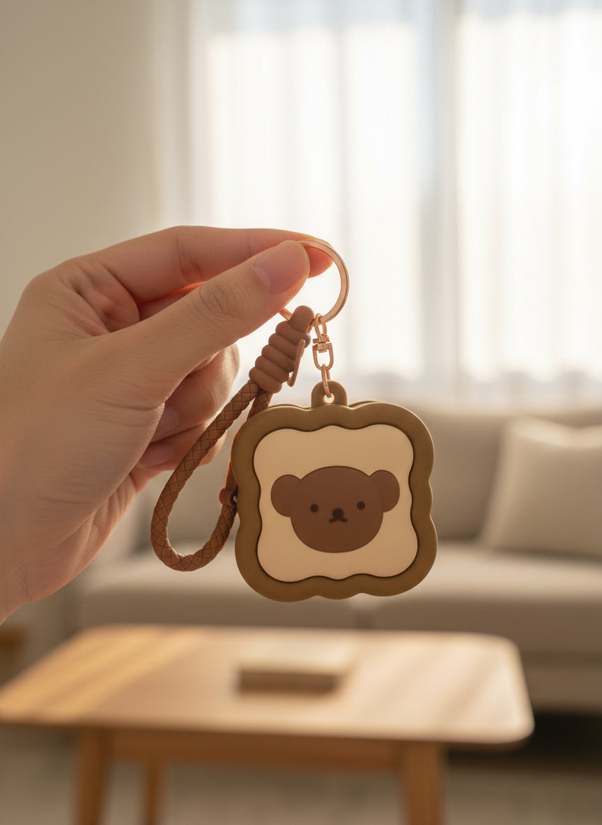 Cute Bear Toast Silicone Keychain