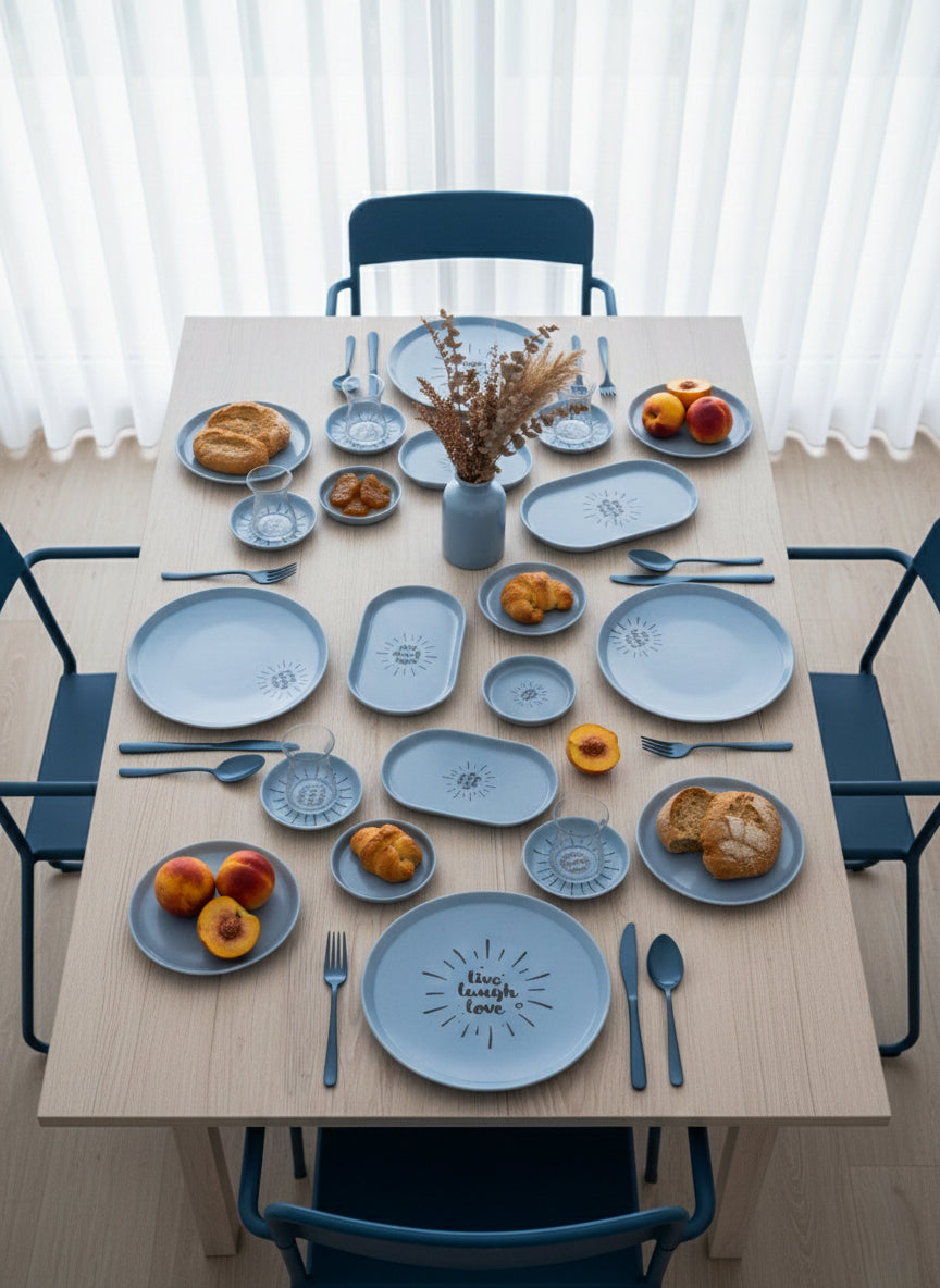 Porline | Glaze Sky Blue 30-Piece Porcelain Breakfast/Serving Set