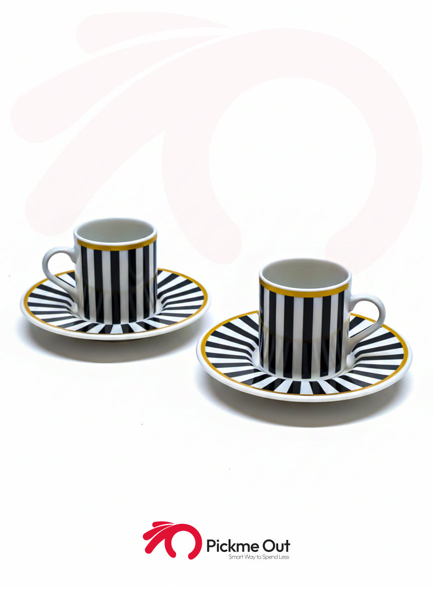 Pasha | 2 Chic Striped Porcelain Turkish Coffee Set (Black/White)