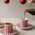 Pasha | 2 Chic Striped Porcelain Turkish Coffee Set (Red/White)