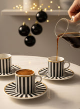 Pasha | 2 Chic Striped Porcelain Turkish Coffee Set (Black/White)