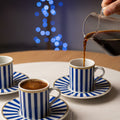 Pasha | 2 Chic Striped Porcelain Turkish Coffee Set (Blue/White)