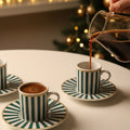 Pasha | 2 Chic Striped Porcelain Turkish Coffee Set (Green/White)