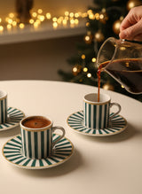 Pasha | 2 Chic Striped Porcelain Turkish Coffee Set (Green/White)
