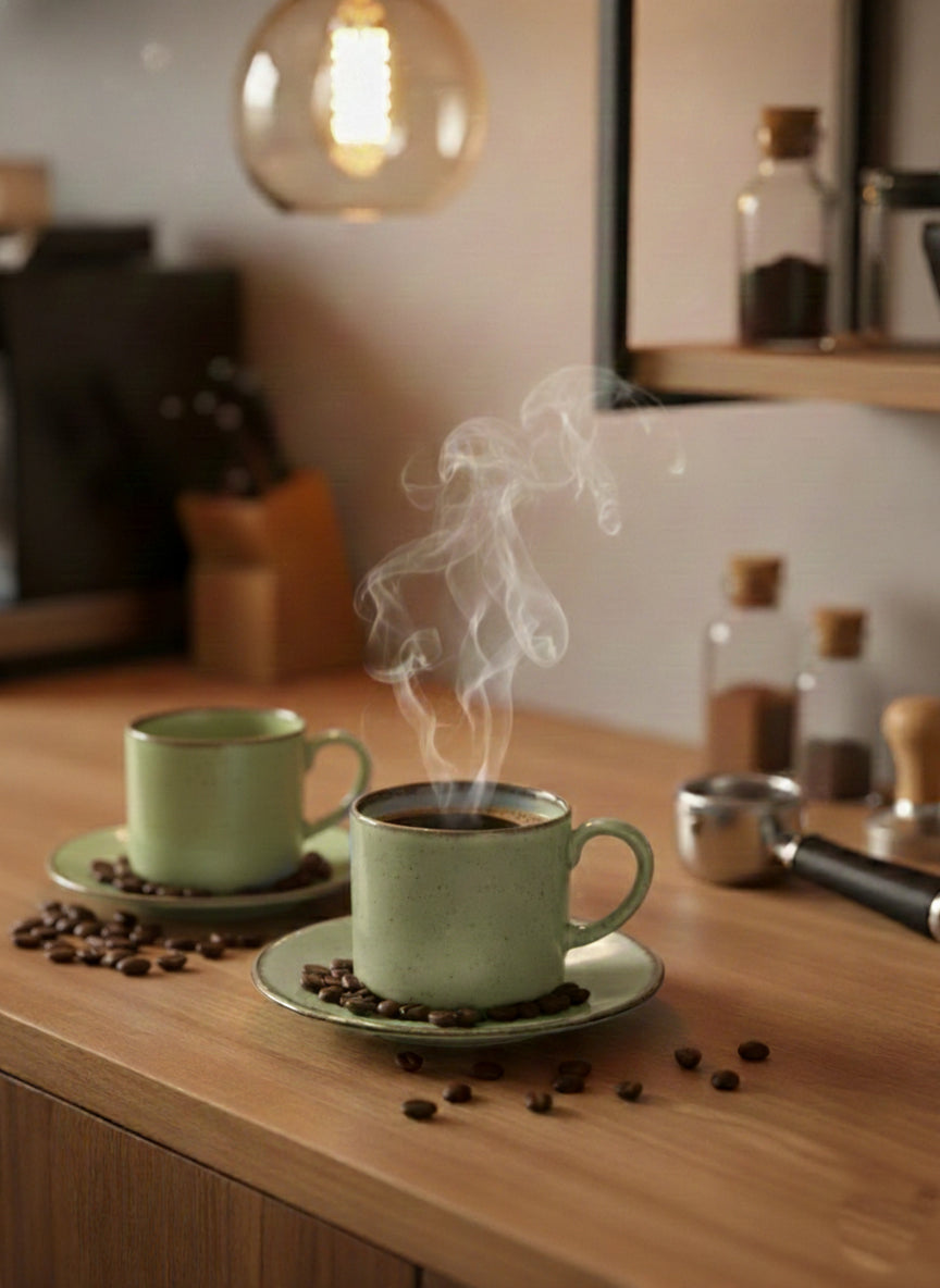 Porline | 2 Artisan Speckled Green Coffee Cup