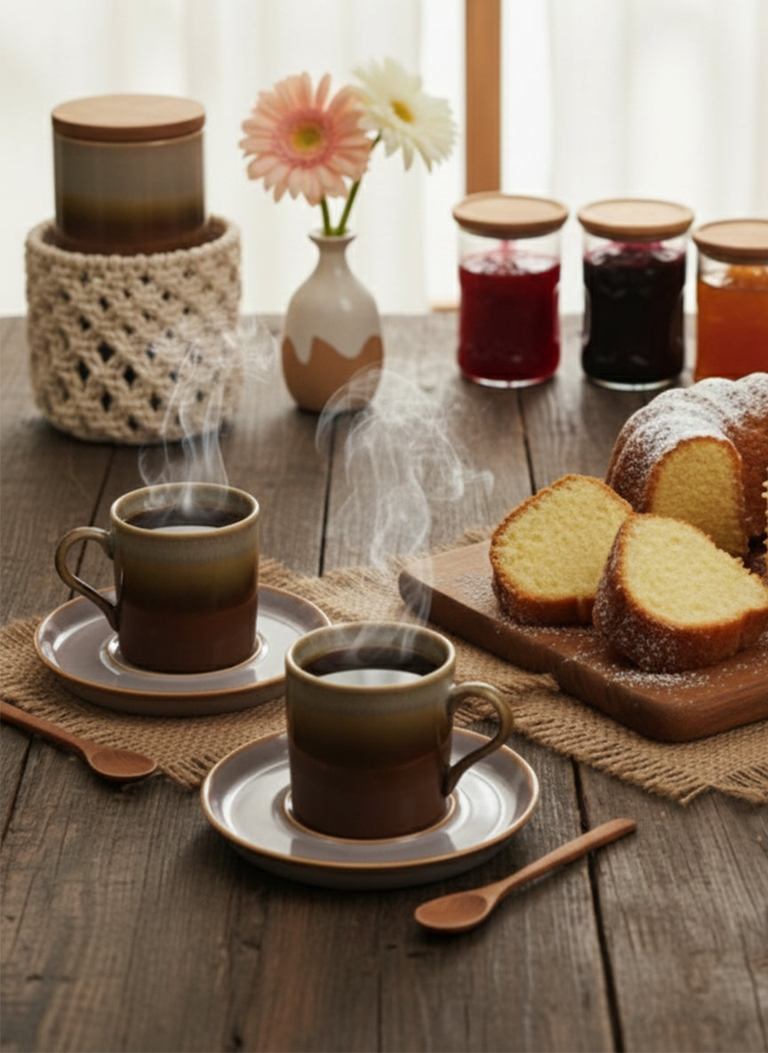 Porline | (6 Cups & Saucers) Elegant Vintage-Style Espresso Set