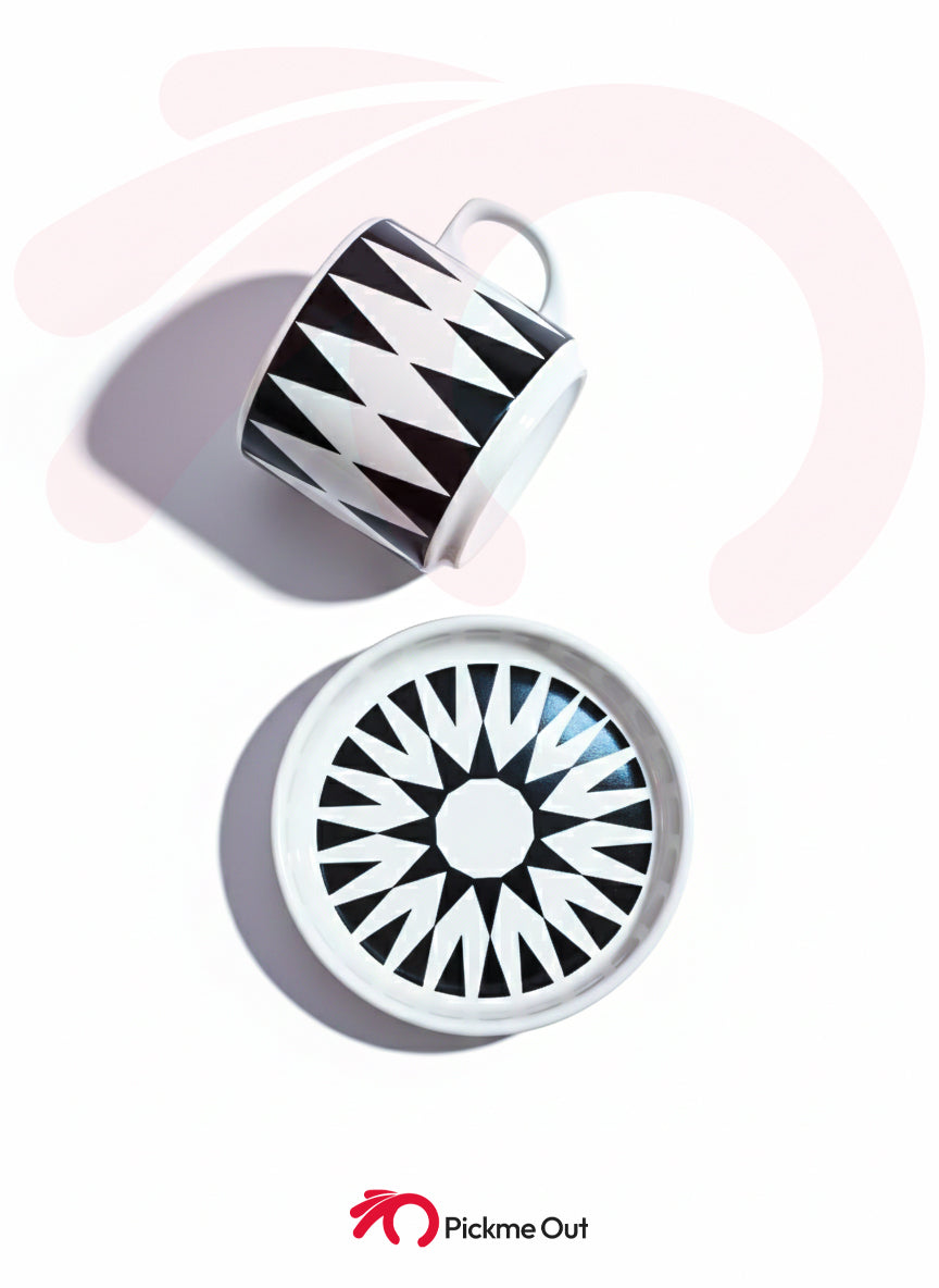 Chic Black & White Striped Porcelain Demitasse Cup and Saucer Set