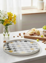 Chic Racing Flag / Harlequin Melamine Tray with Gold Rim