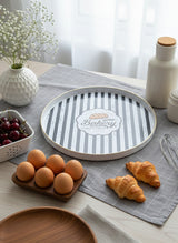 Elegant Striped Bakery Melamine Serving Tray with Gold Rim