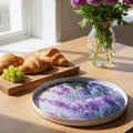 Botanical Lavender & Sage Print Round Melamine Tray with Gold Rim