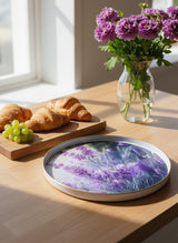 Botanical Lavender & Sage Print Round Melamine Tray with Gold Rim