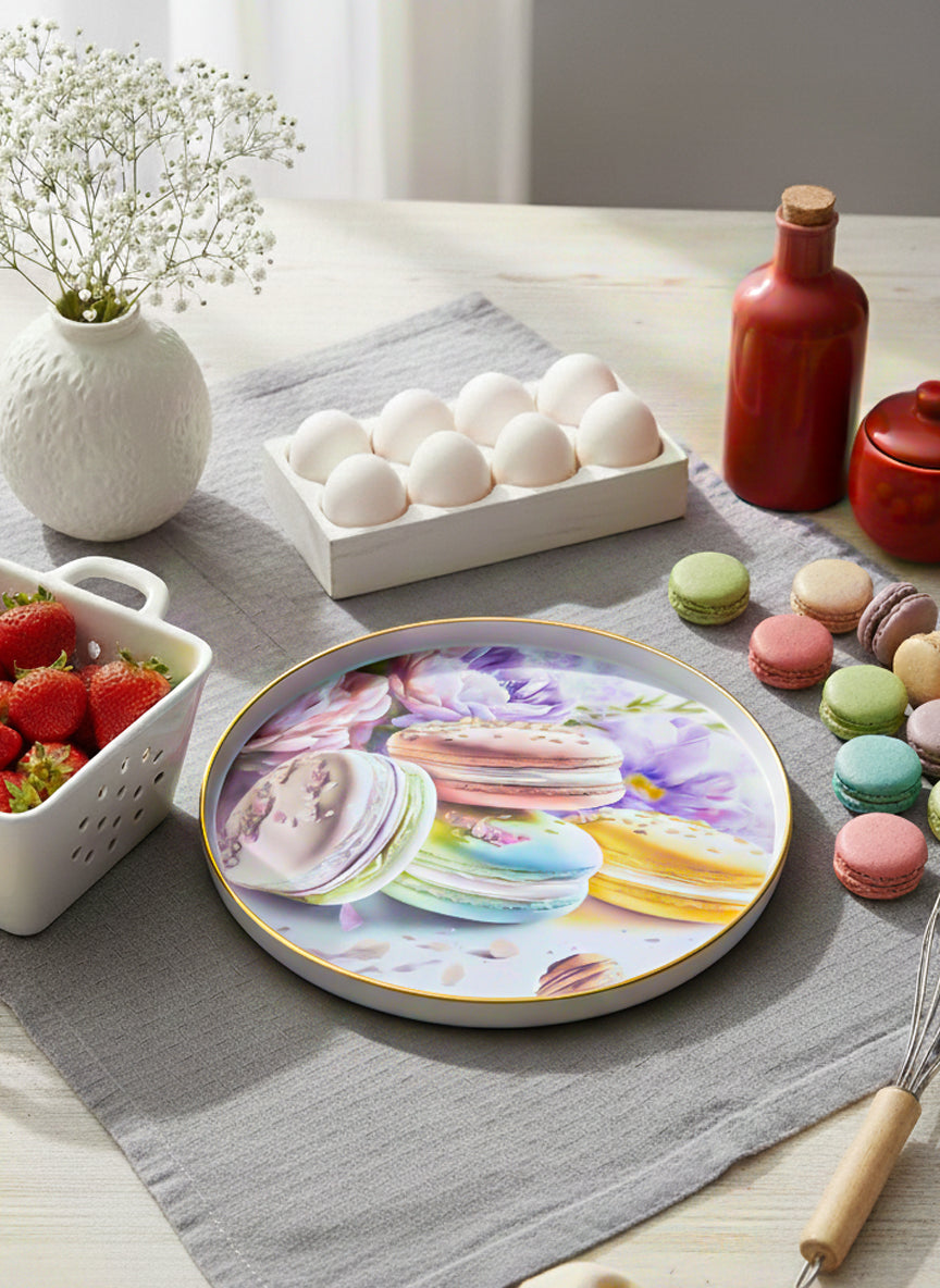 Pastel Macaron & Floral Turkish Melamine Dessert Serving Tray