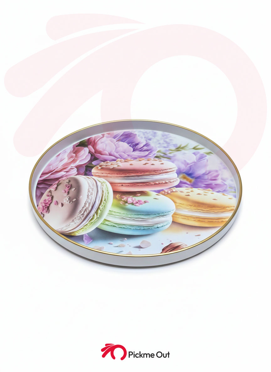 Pastel Macaron & Floral Turkish Melamine Dessert Serving Tray