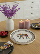 Mandala & Boho Elephant Print Round Melamine Tray with Gold Rim