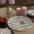 Chic Farmhouse Stripe & Rose Print Round Decorative Tray