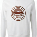 White sweatshirt with Porsche Boss logo on a white background