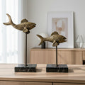 Modern Mariner Antiqued Brass Fish Sculptures - Set of 2