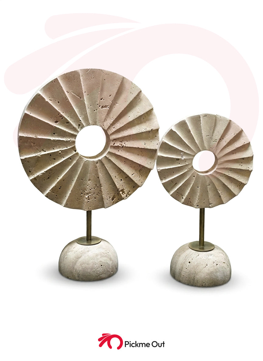 Helios Fluted Travertine Sculpture Set – Duo