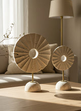 Helios Fluted Travertine Sculpture Set – Duo