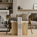 Aurelian Horse Bookends — Travertine & Bronze Edition