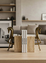 Aurelian Horse Bookends — Travertine & Bronze Edition
