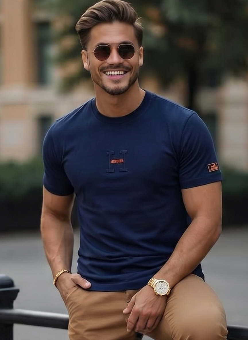 Hermes - Men's Relaxed-Fit T-Shirt | Cotton Navy