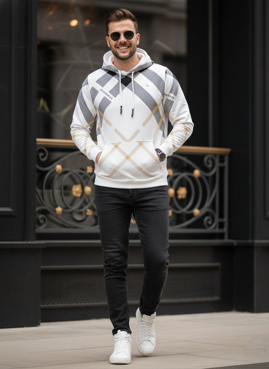 Burberry Men's Exploded Cotton Hoodie | White