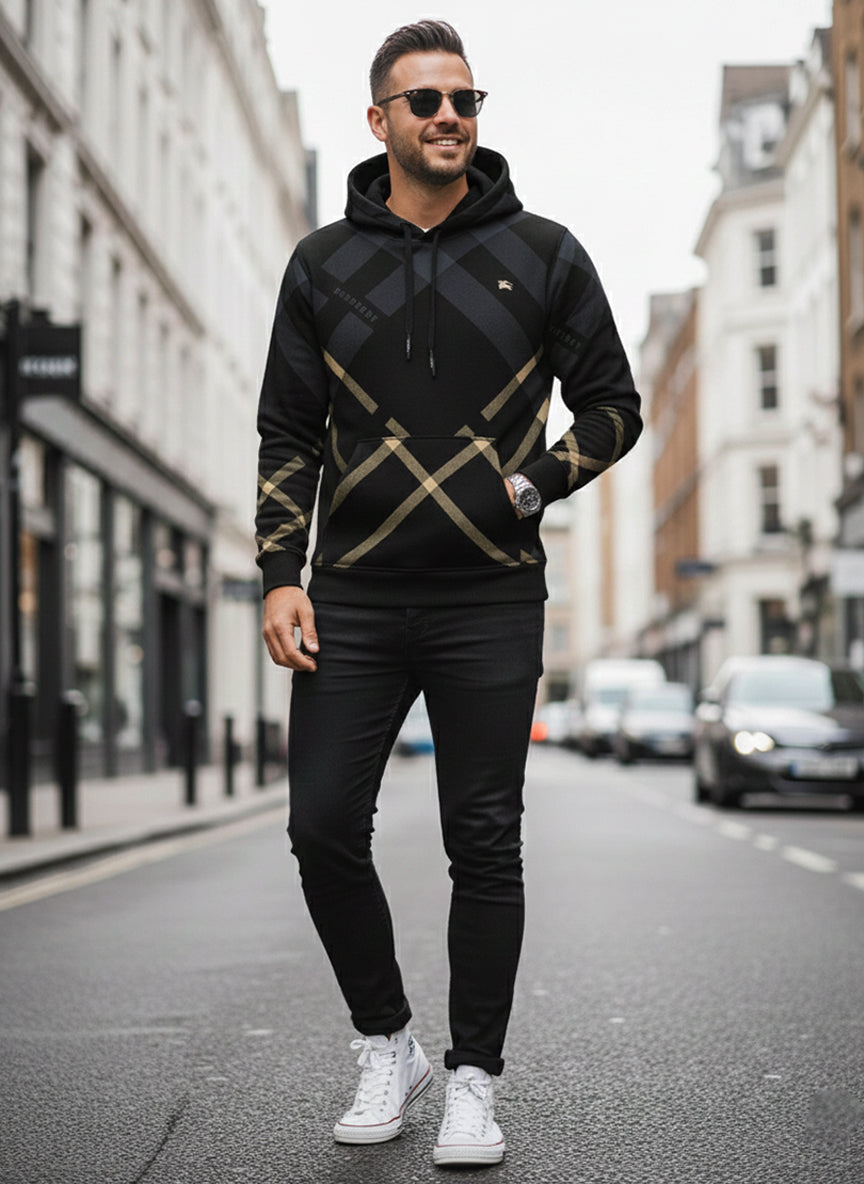 Burberry Men's Exploded Cotton Hoodie - Black