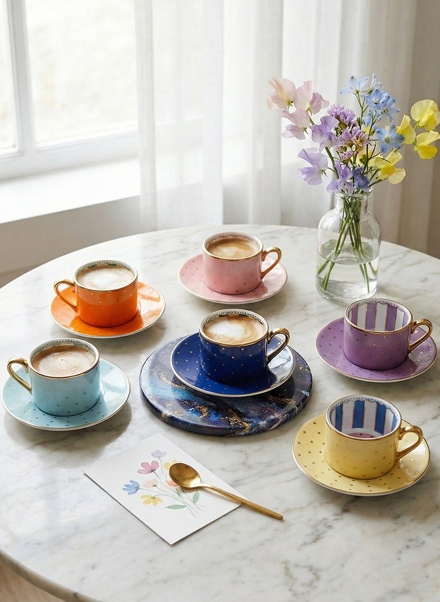 The Royal Polka Dot Collection: 6 Fine Porcelain Turkish Coffee Cups