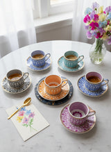 Ottoman Bloom: 6 Fine Porcelain Turkish Coffee Cups