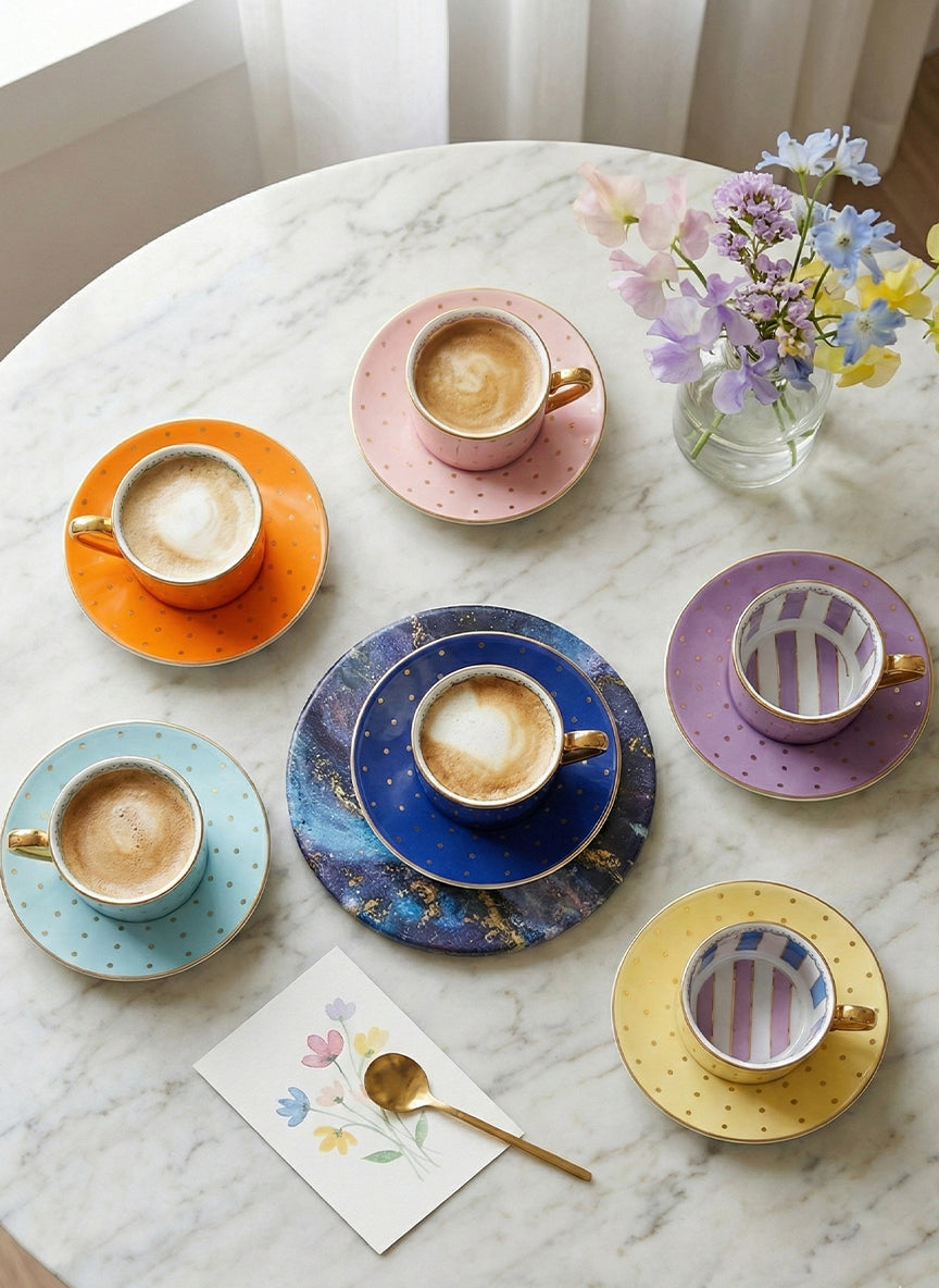 The Royal Polka Dot Collection: 6 Fine Porcelain Turkish Coffee Cups