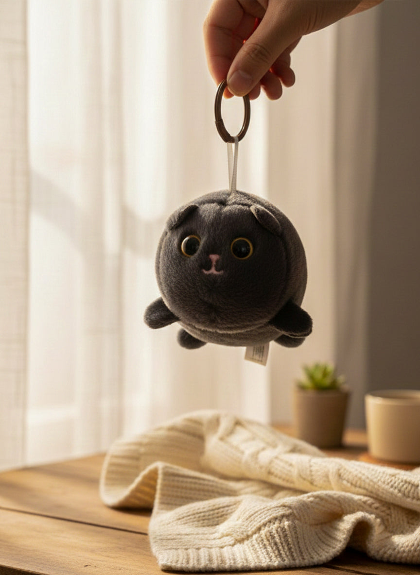 Round Kitty Plush Keychain