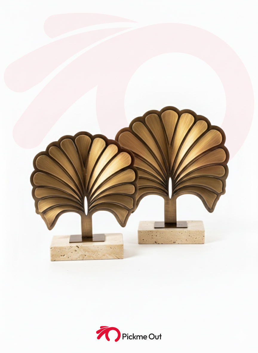 Duo Palmira Travertine & Bronze Sculpture | Set of 2