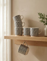 6 Mix Chic Black & White Striped Porcelain Cup