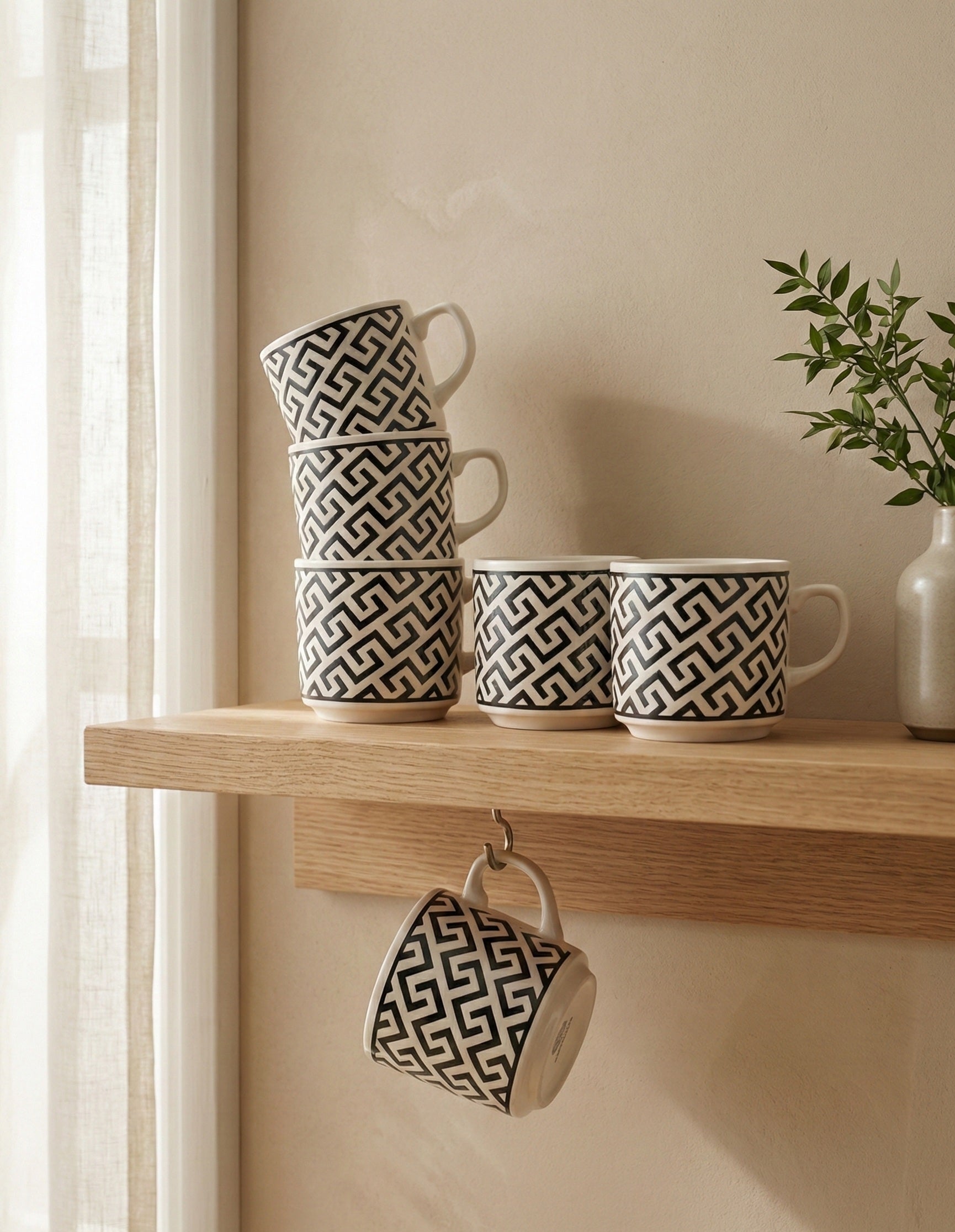 6 Mix Chic Black & White Striped Porcelain Cup