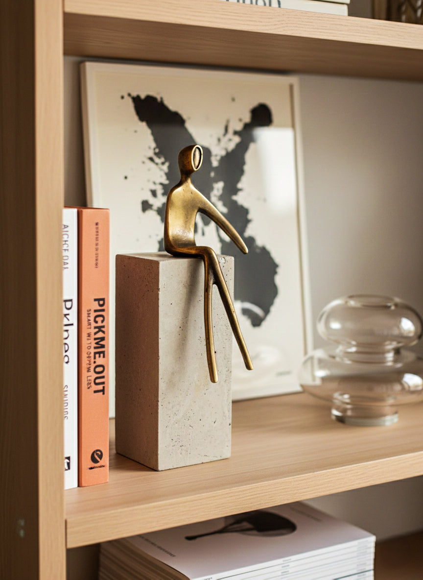 Uno Bronze Figures on Travertine Pedestals (1-Piece 21cm Height)