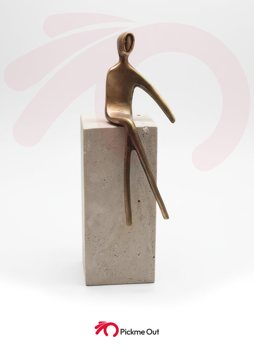 Uno Bronze Figures on Travertine Pedestals (1-Piece 21cm Height)